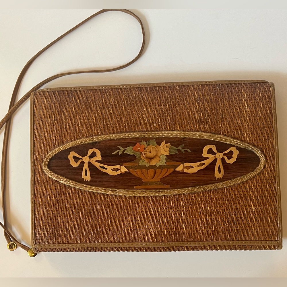 MINT Signed Gary Fisher Enormous 14.25" Wood Marquetry & Rattan Portfolio Bag